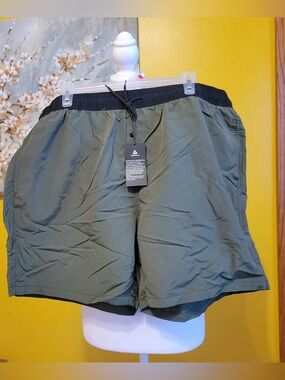 Men's Olive Green Swim Trunks with Black Waistband